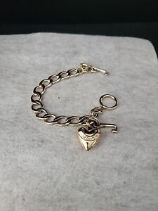 JUICY COUTURE Thick Chunky Puffy Heart & J Wide Chain Charm Bracelet Goldtone 