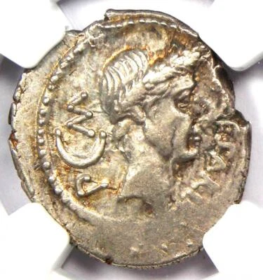Julius Caesar AR Denarius Coin (44 BC, L. Aemilius Buca) - NGC Choice XF (EF) - Image 1 of 4