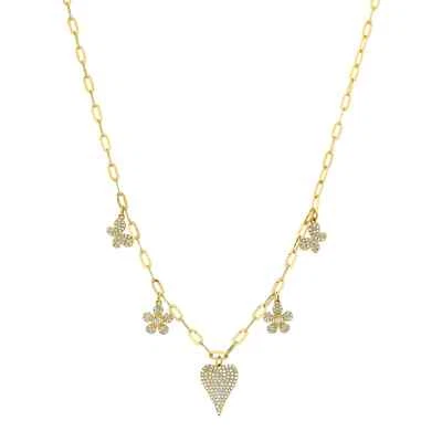 钻石心形花朵蝴蝶项链 14K 黄金纸夹链 0.54 克拉 — 第 1/2 张图片