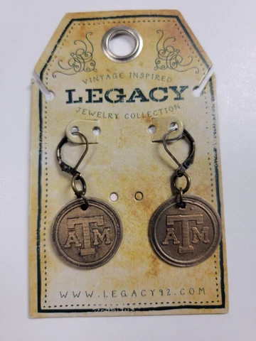 Texas A&M University Aggies Round Vintage Antique Bronze Earrings Dangle Legacy Cover