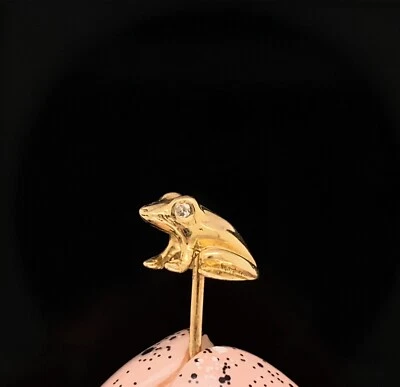 Prendedor de rana Tiffany & Co. de oro amarillo de 14 k con brillantes ojos de diamante $1600 al por menor Foto 1 de 4