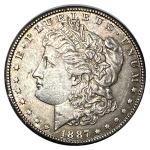 1887-S Silver AU Morgan $1 - Obv Rim Bumps - Perfect Album Coin - KEY DATE - Picture 1 of 5
