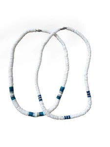 Juego de 2 cadenas cadena concha cierre giratorio Beach Boy Surfer Beach blanco azul - Imagen 1 de 5