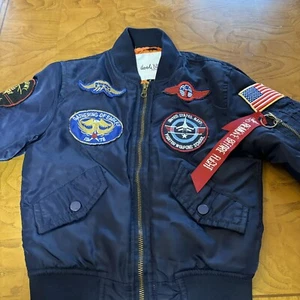 Boys Aviator Bomber Jacket With Patches Navy Blue Size 4 - Picture 1 of 9