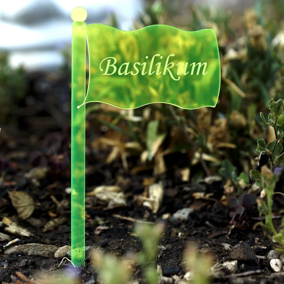 Acrylglas Pflanzschilder Fahne neongrün transparent fluoreszierend - Gartensteck - Bild 1 von 1