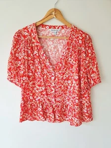 FOREVER NEW Red Floral Short Sleeve Button Down Blouse SIZE 14 top - Picture 1 of 5