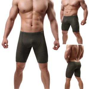 Mens Underwear Sexy Mesh Long Boxer Shorts Breathable Elastic Soft Panties - Picture 1 of 20