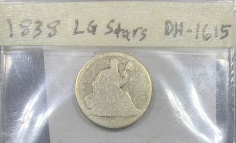1838 P Half Dime ~ Large Stars ~ 90% Silver ~ Brilliant U.S. Coin ~ Actual Coin Cover