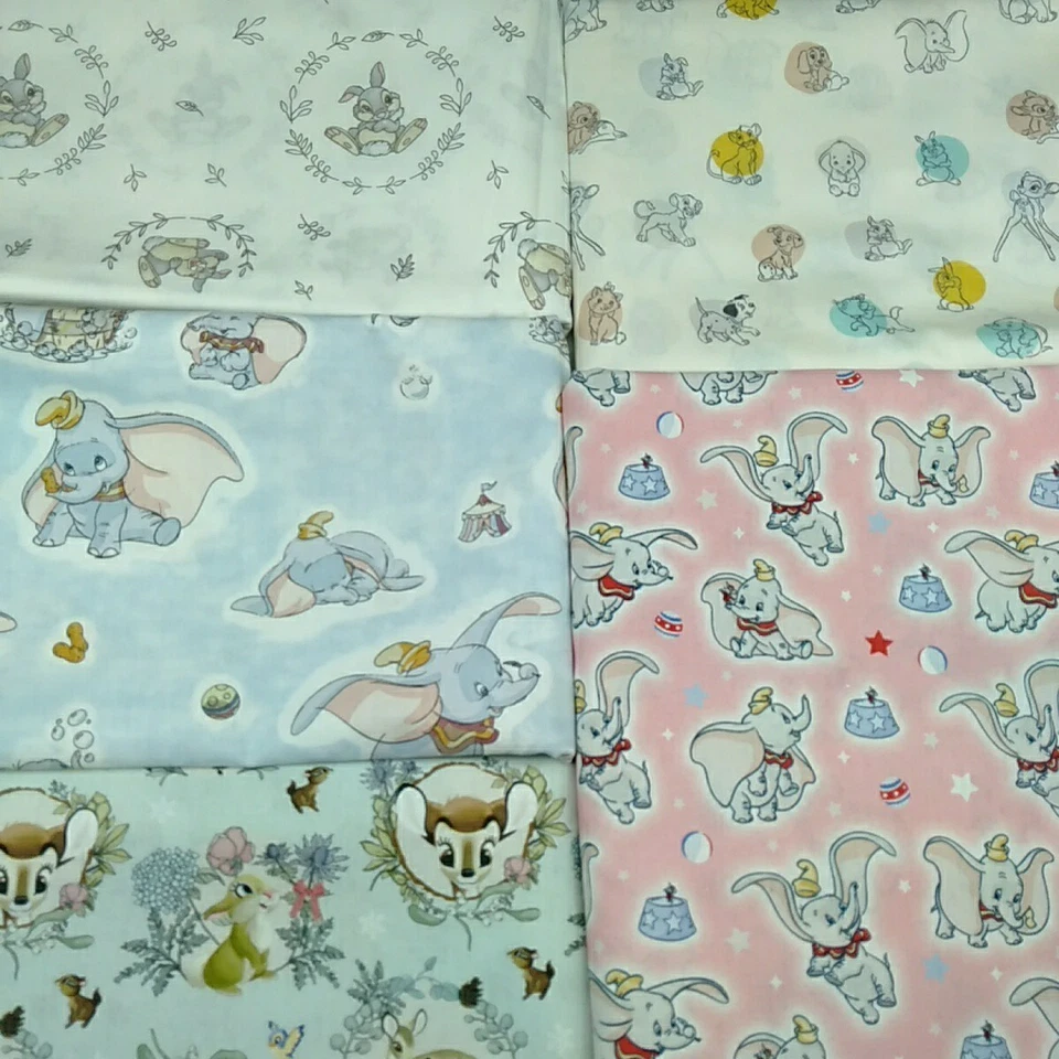 5 Disney Baby Fat Quarters Quilting Fabric 45cm x 55cm Dumbo Bambi Thumper - image 1 of 4