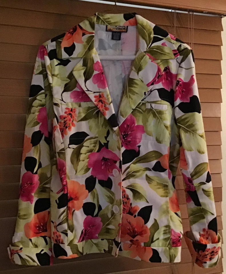 Chaqueta Blazer Havana Jacks Café Estampado Hawaiano Multicolor Manga Larga Talla Pequeña Foto 1 de 1