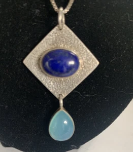 Sterling Silver Lapis Blue Topaz Multi Gemstone Abstract Pendant W Italy Chain - Picture 1 of 11