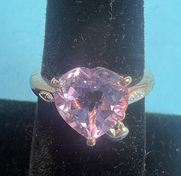 Karis Pink Heart CZ Gemstone Ring Copper Size 7 C498 - Image 1 of 1