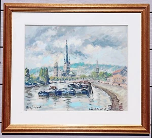ROBERT GUILBERT “La Seine à Rouen” -Original Oil on Paper-Impressionist Painting - Picture 1 of 12