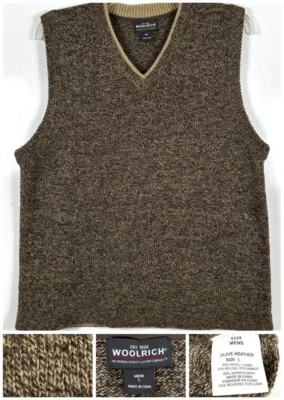 Vtg Woolrich Wool Blend Knit Vest Mens V Neck Green Brown Size Large EXCELLENT - Image 1 of 4