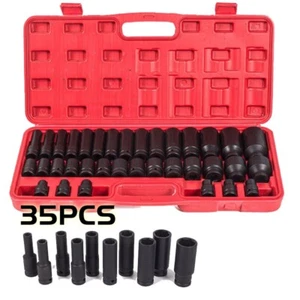 35pc 1/2" Drive Thin wall Deep Impact Sockets Tool Set Car Garage Tool w/Case UK - Picture 1 of 12
