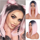 Short Straight Ombre Pink Bob Wig HalloweenDark Root Cosplay Party Daily Wear