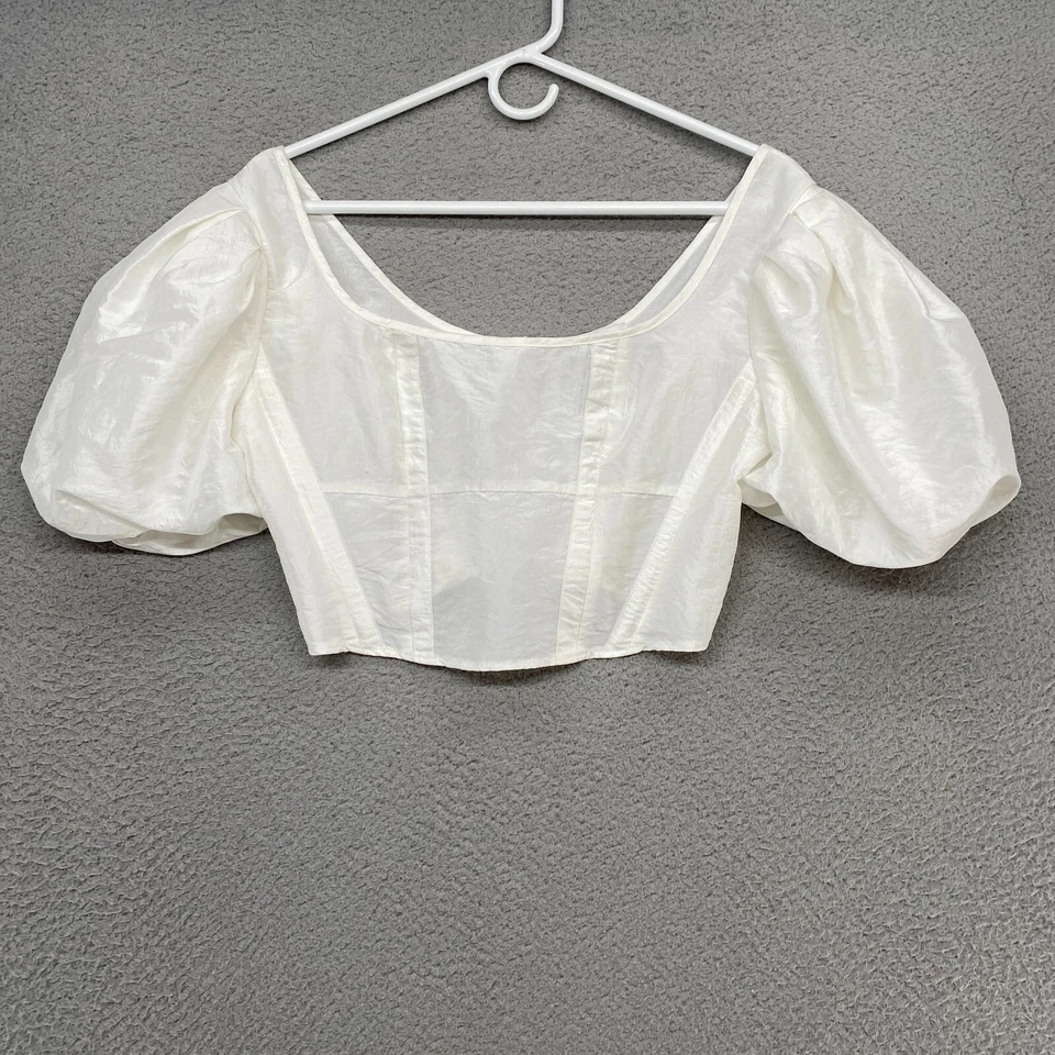 Top corto Topshop para mujer 6 deshuesados blanco coqueta manga abullonada femenino cremallera Foto 1 de 4