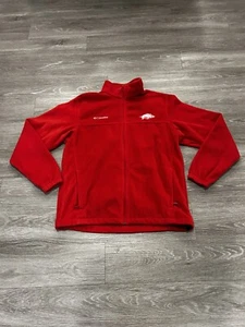 Arkansas Razorbacks Jacket Adult L Red Columbia Fleece Zip Logo Football Mens  - Picture 1 of 7