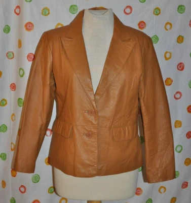 GENUINE Camel Tan Brown LEATHER BAGATELLE Women's 8P  Light Wt. BLAZER JACKET - Image 1 of 4