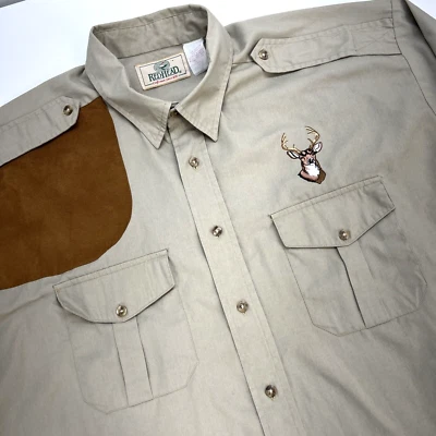 Red Head Button Up Chest Pockets Suede Shoulder Long Sleeve Shirt Men 2XLT Tan - Image 1 of 4