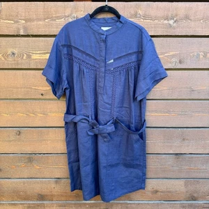 Neu mit Etikett $ 288 Outerknown Leinenmischung 1/4 Knopfleiste Taille zum Binden Etuikleid Gr. M blau - Bild 1 von 7