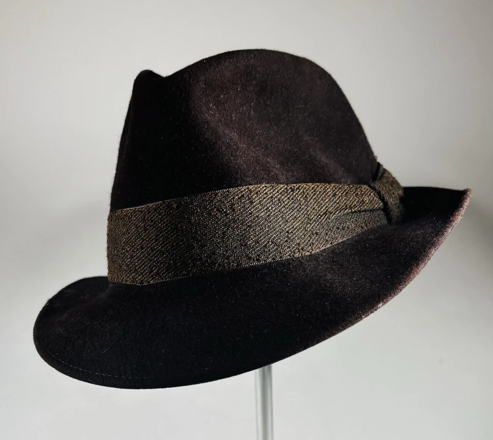 VTG Stetson Royal De Luxe Fedora Hat 7 3/8 Brown Fur Felt The Toggery MidCentury - Image 1 of 4