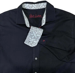 Robert Graham camicia uomo GRANDE nero su nero damascato jacquard paisley polsino ribaltabile - Foto 1 di 15