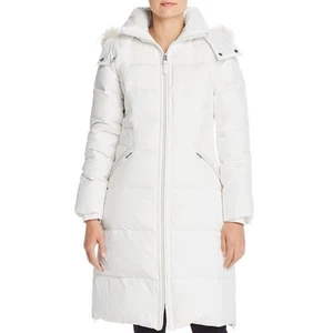 Cole Haan Down Quilted Long Sleeve Hooded White Full Zip Puffer Coat Women's M - Picture 1 of 17