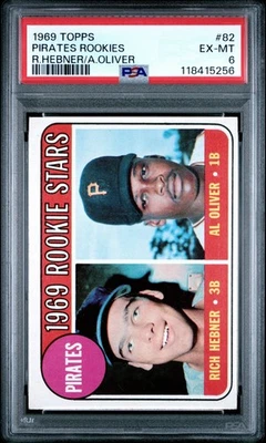 1969 TOPPS PIRATES ROOKIE STARS RC HEBNER &OLIVER Baseball Card #82 Graded PSA 6 - Image 1 of 2
