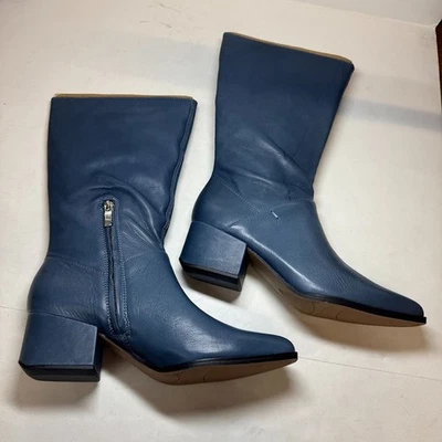 Franco Sarto Mujer 6.5 M Azul Teal Oscuro Cuero Jaxine Tacón Alto Botas Nuevas en Caja Foto 1 de 4