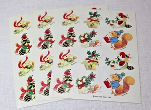 3 Sheets Vtg Christmas Holiday Stickers Cute Animals Raccoon Bunny Squirrel Bird - Picture 1 of 3