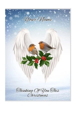 Thinking Of You This Christmas Robin Angel Wings Themed Christmas Card