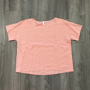 Eileen Fisher 100% Organic Linen Top Peach Pink Womens Large - Picture 1 of 7