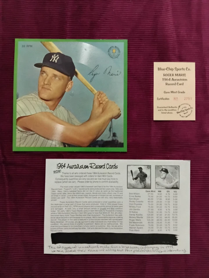 Tarjeta de registro Roger Maris 1964 Auravision - auténtica Foto 1 de 1