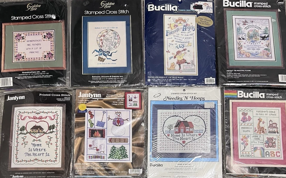 Lote de 8 kits de punto de cruz Bucilla, Golden Bee y Janlynn estilos surtidos abiertos Foto 1 de 1