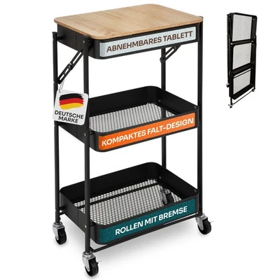 Rollwagen Servierwagen Küchenwagen Nischenwagen Plate klappbar Badregal Badwagen - Bild 1 von 4