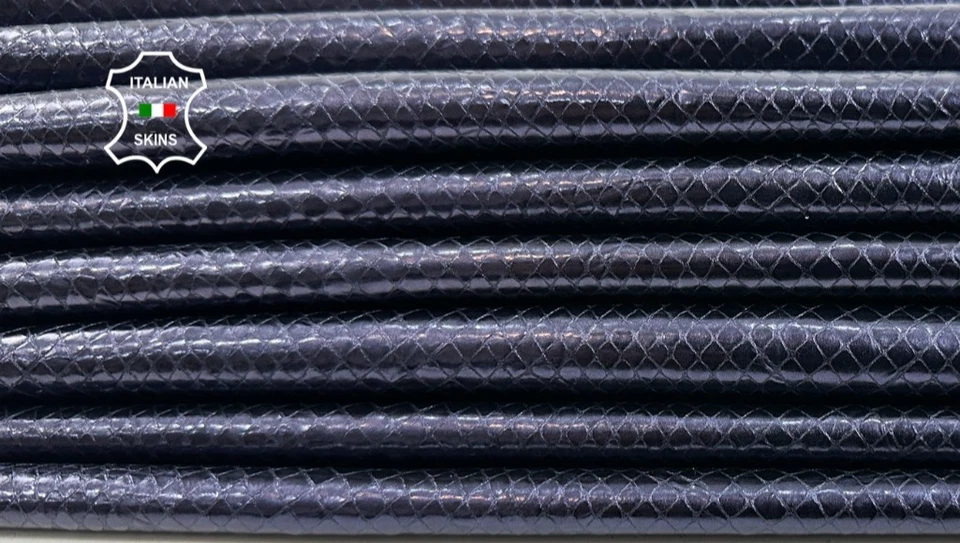 METALLIC DARK INDIGO BLUE SNAKE PRINT On Lamb Leather 3 skins 15sqf 0.7mm #C5800 - Image 1 of 4