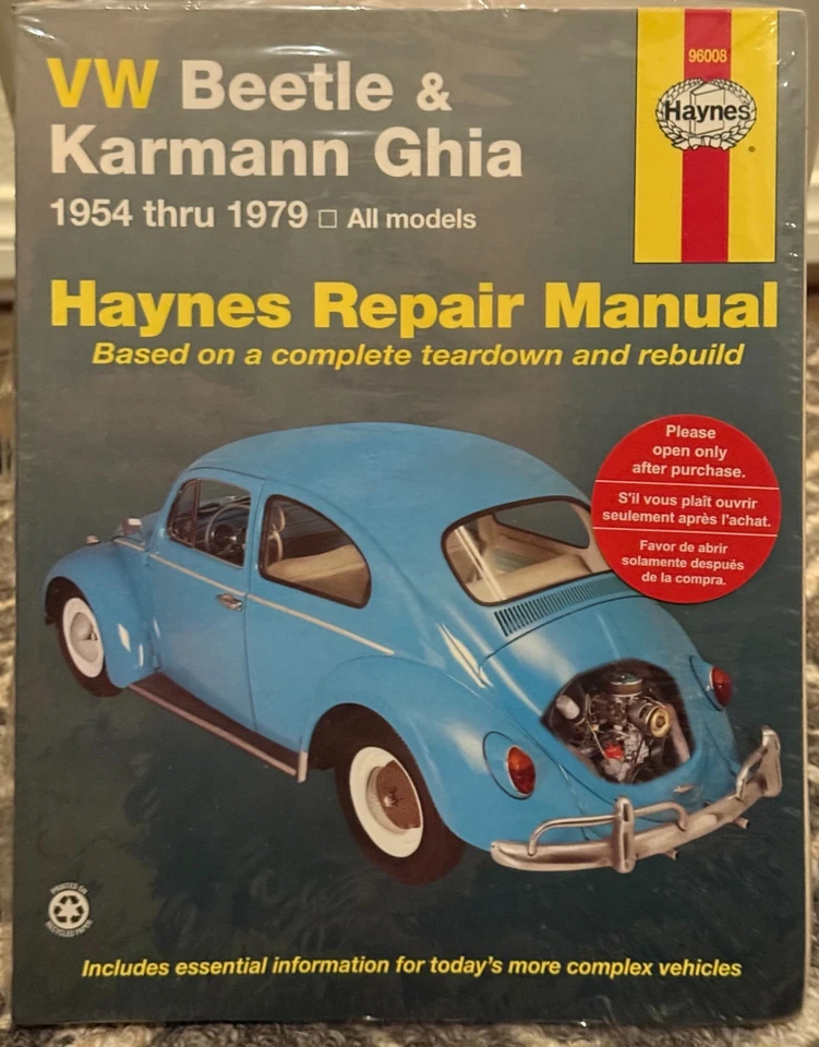 HAYNES VW Beetle, Karmann Ghia, 1954-1979 Manual de Reparo 96008 *NOVO* - Imagem 1 de 1