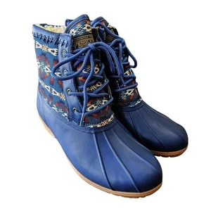 Pendleton Heritage Tucson Print Duck Boots Women's 8 Navy Waterproof NIB - Picture 1 of 7