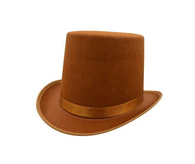 Mens Tall Brown Magician Mad Hatter Wonka Top Hat Topper Costume Accessory Prop - Image 1 of 4