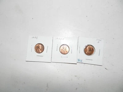 3- Centavos Lincoln Wheat 1955P, 1955D, 1955S-sin circular Foto 1 de 2