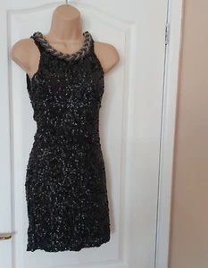 Ladies Izabel Black Swirly Sequin Bodycon Dress UK size 8/10 or 12/14 New £30.00 - Picture 1 of 18