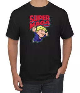 T-Shirt Super Maga Pres lustig Donald Trump 80er Jahre Videospiel Parodie - Bild 1 von 14