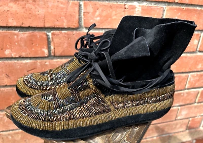 House Of Harlow "Maddie" Negro Gamuza Cuentas Mocasín Festival Talla 38 / EE. UU. 7,5 Foto 1 de 4