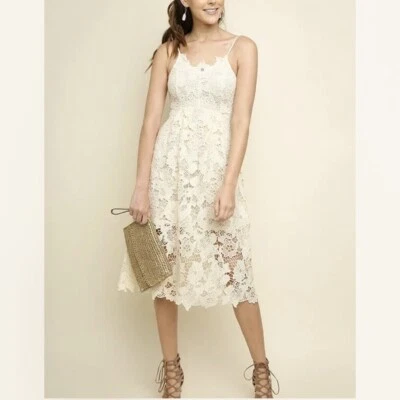 NUEVO Vestido Umgee Marfil Midi Talla M Bordado Crochet Encaje Superpuesto Foto 1 de 4