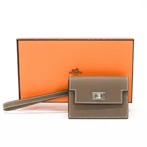 HERMES Kelly Pocket Slim Veau Madame (Leather) Mini wallet Etoupe (Greige) - Picture 1 of 10