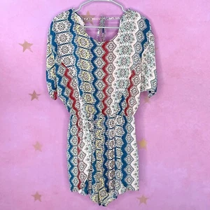 Bcbgeneration Womens Boho Geo Print Open Back Short Sleeve Romper Size Medium - Picture 1 of 7
