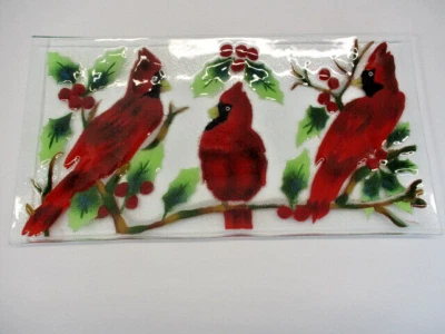 WM MCGRATH FUSIONADO Vidrio CARDENALES Acebo Bandeja Plato Plato 15" x 8" Foto 1 de 4