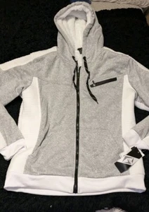 NWT Men's G-Net White & Gray Hooded Zip Fuzzy Fleece Lined Jacket Hoodie Sz XL - Picture 1 of 12