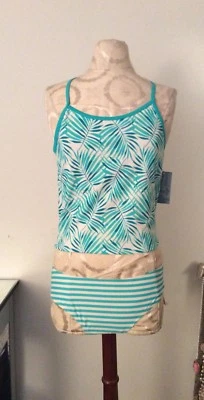 Nuevo Traje de Baño Antiguo Azul Marino Niñas 2 Piezas Bikini Turquesa y Blanco Talla L (12-14) Foto 1 de 4